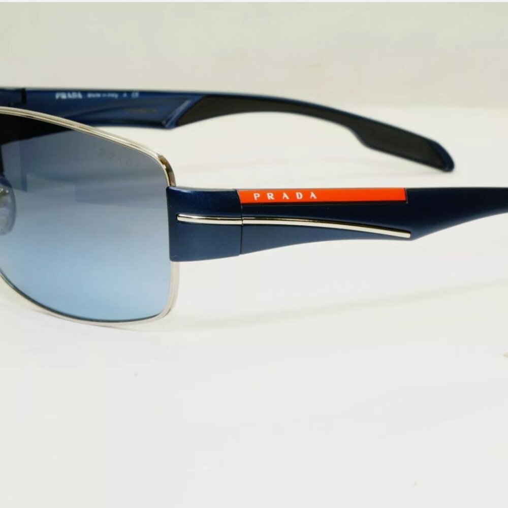 Prada Mens Blue Square Metal Sunglasses Red Stripe - Picture 4 of 5